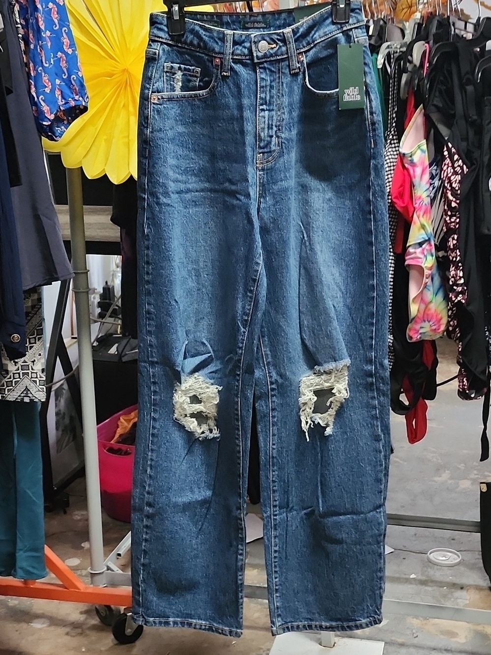 wild fable Distressed Wide-Leg Blue Jeans